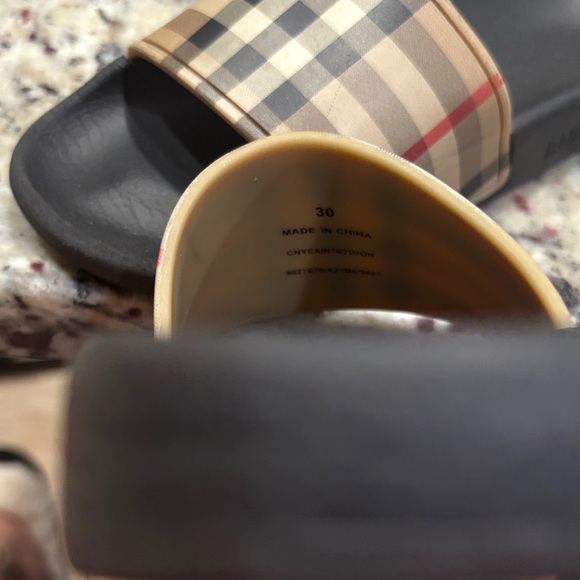 Burberry Kids Plaid Slide Slippers - Black and Beige - Picture 2 of 5